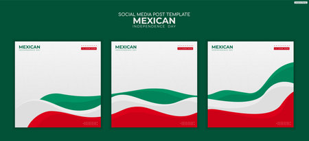 Set of carousel post template with curves shapes in red white green backgroundのイラスト素材