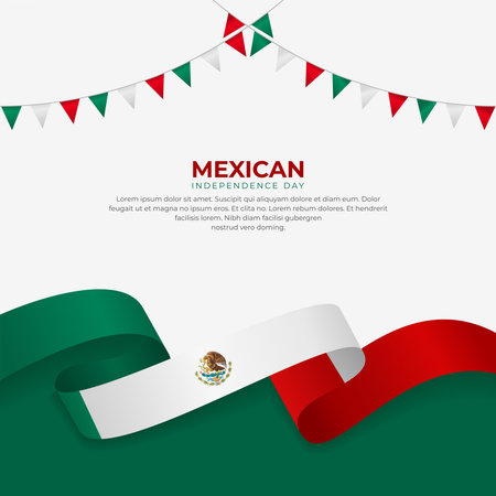 Mexico Independence Day banner. 16 September. Patriotic design concept. Green, white, and red Mexican flagsのイラスト素材