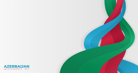 Waving bold 3d shape in blue, red and green design with white background for Azerbaijan independence dayのイラスト素材