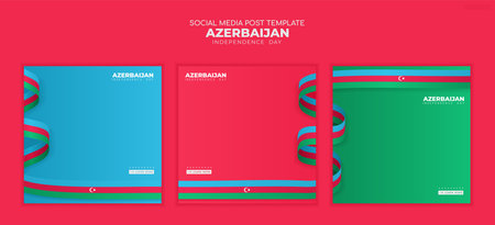 Set of carousel Azerbaijan Independence Day with wavy blue, red, and green ribbon, 18 Octoberのイラスト素材