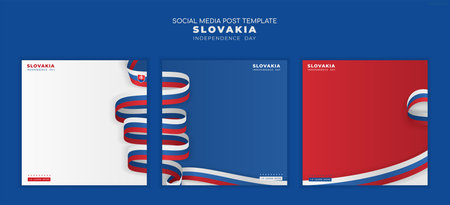 Set of carousel posts with realistic white, blue, and red flag ribbons on a white, blue, and red backgroundのイラスト素材