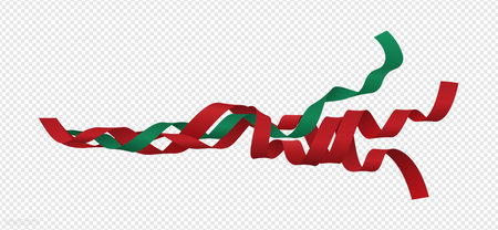 Wavy red and green ribbons intertwined on transparent background. Perfect for Morocco Independence Dayのイラスト素材