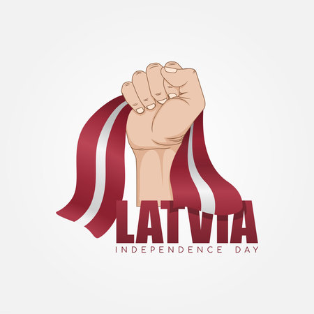 Latvia independence day with hand design holding red white ribbonsのイラスト素材