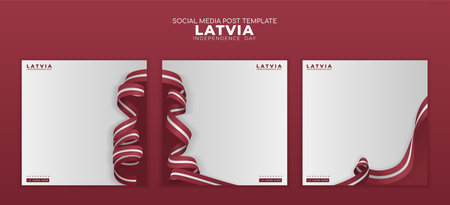 Set of Carousel background template with Latvia 3D ribbon flag, Independence Day celebration posterのイラスト素材