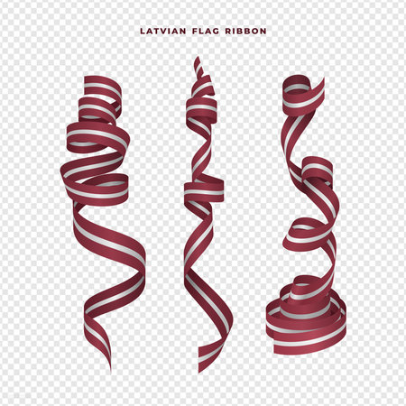 Set of wavy Latvian flags with a transparent background. Perfect for Latvian Independence Dayのイラスト素材