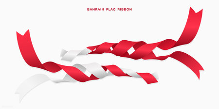 Set of flag ribbon with red white colors for Bahrain independence day celebration decorationのイラスト素材
