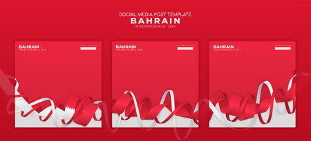 Set of carousel posts background with realistic red white flag ribbons, suitable for Bahrain independence dayのイラスト素材