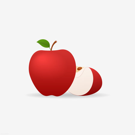 Red apple whole and slice. Healthy food vector illustration on white backgroundのイラスト素材
