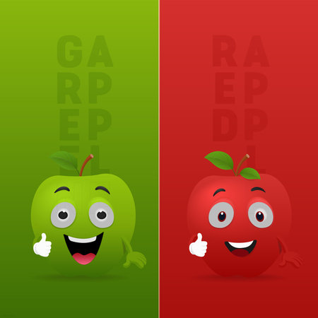 Red and green apples smile and give a realistic thumbs upのイラスト素材