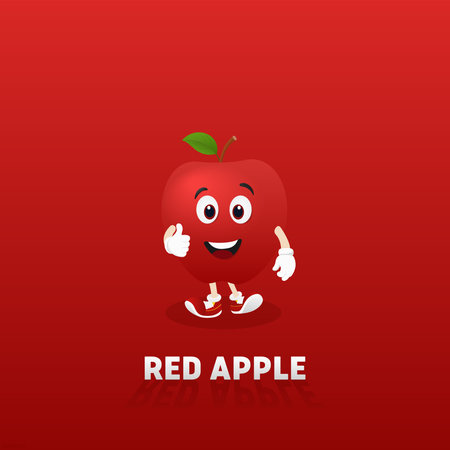 Beautiful juicy ripe red apple isolated on red backgroundのイラスト素材