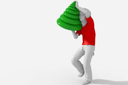 Boy brings Christmas tree-shaped shellの写真素材
