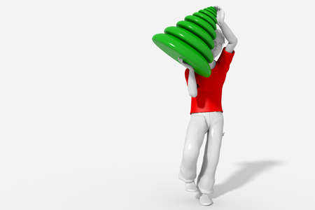 Boy brings Christmas tree-shaped shell