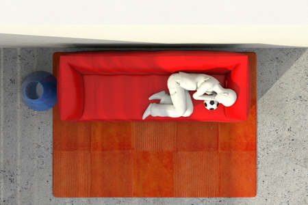 Sofa against the wall with the person resting lyingの写真素材