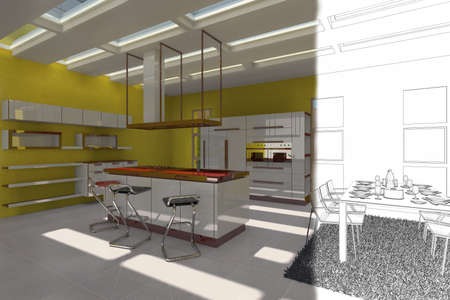 Rendering modern kitchen and grungeの写真素材