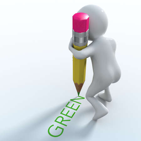 Omino che scrive verdeの写真素材