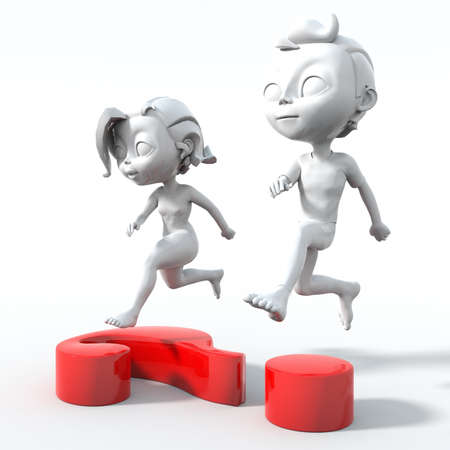 Children running against uncertain futureの写真素材