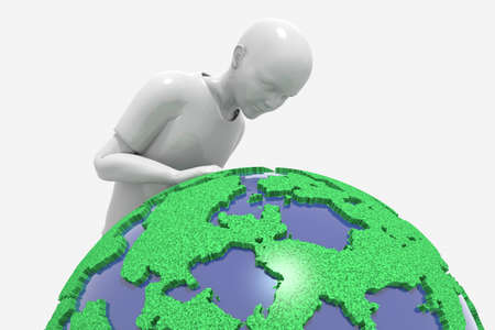 Boy watching closely the worldの写真素材