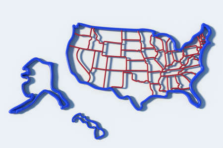 USA map outline with blue and redの写真素材