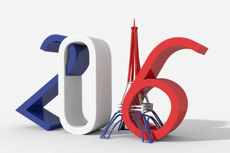 Year 2016 3D with Eiffel tower