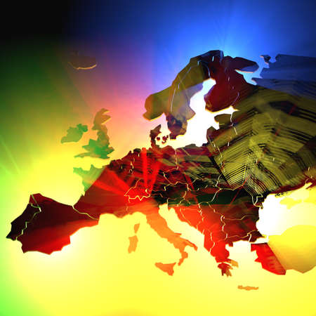 Europe map with 3D volumetric lightsの写真素材