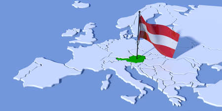 3D map of Europe with Austria flagの写真素材