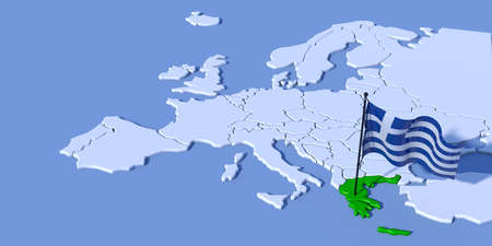 3D map of Europe with Greece flagの写真素材