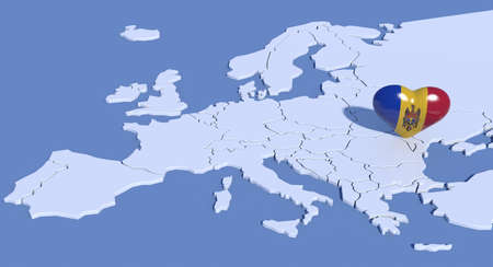 Europe map with 3D heart Moldovaの写真素材