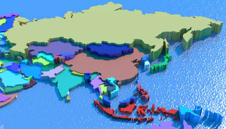 Map 3D Earth with embossed and colored nations