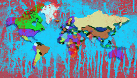 Map 3D Earth with embossed and colored nations