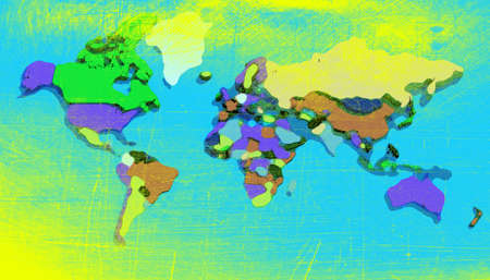 Map 3D Earth with embossed and colored nations