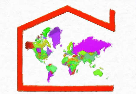 Map 3D Earth with house symbolの写真素材