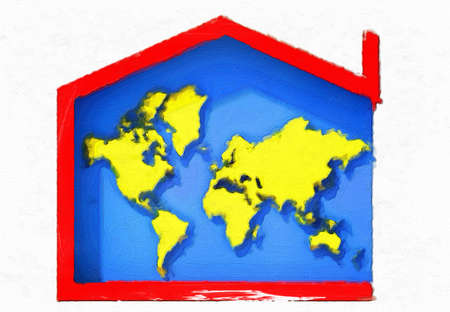 Map 3D Earth with house symbolの写真素材