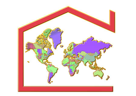 Map 3D Earth with house symbol and colorful backgroundの写真素材