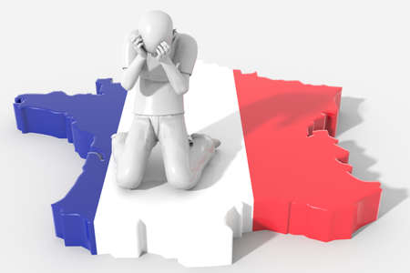 Desperate guy on his knees over Franceの写真素材