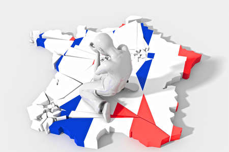 Desperate guy on his knees over France in piecesの写真素材