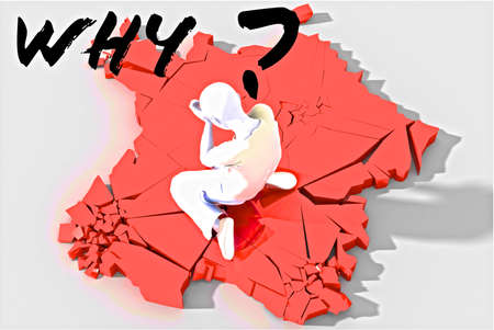 Desperate guy on his knees over France in pieces and text why?