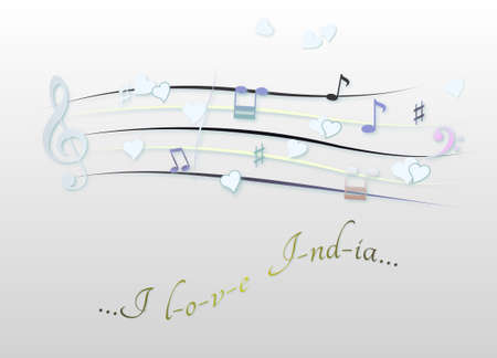 Musical score colored I love Indiaの写真素材