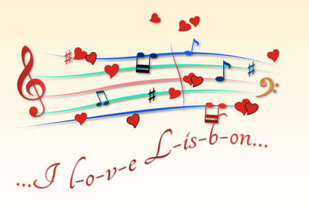 Musical score colored I love Lisbonの写真素材