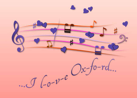 Musical score colored I love Oxfordの写真素材