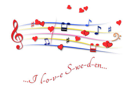 Musical score colored I love Swedenの写真素材