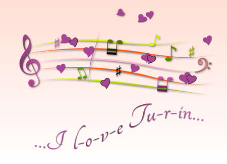 Musical score colored I love Turinの写真素材