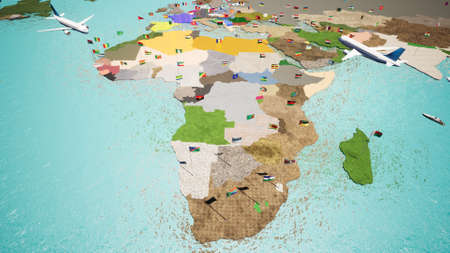 Earth map with nations flags in the windの写真素材
