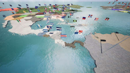 Earth map with nations flags in the windの写真素材