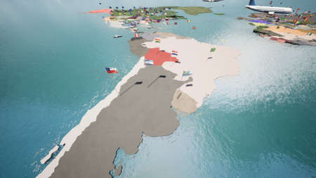 Earth map with nations flags in the windの写真素材