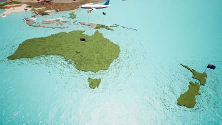 Earth map with nations flags in the windの写真素材