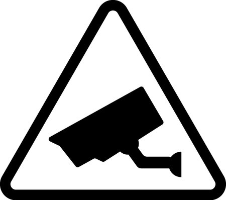 Warning sign with cctv camera icon isolated on white background.のイラスト素材