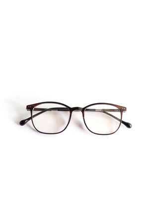 brown square glasses. isolated on white backgroundの写真素材