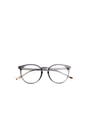 transparent gray round glasses. isolated on white backgroundの写真素材