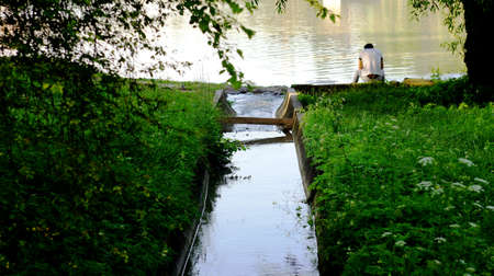 Landscape on a lake in a city park.の写真素材