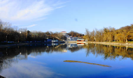 Lake in the park in the spring. Favorite place of Nalchik citizens for walks and rest in the resort area of ??the city.の写真素材